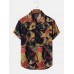 Mens Plants Patched Overlay Print Hem Cuff Short Sleeve Shirts